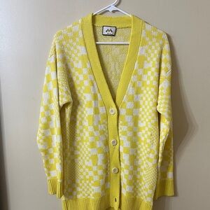 Yellow and White Women's Checkered Cardigan